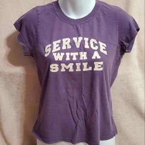 Vintage 90s Purple Mudd "Service With a Smile" Tee w/Pink & White Letters Sz S